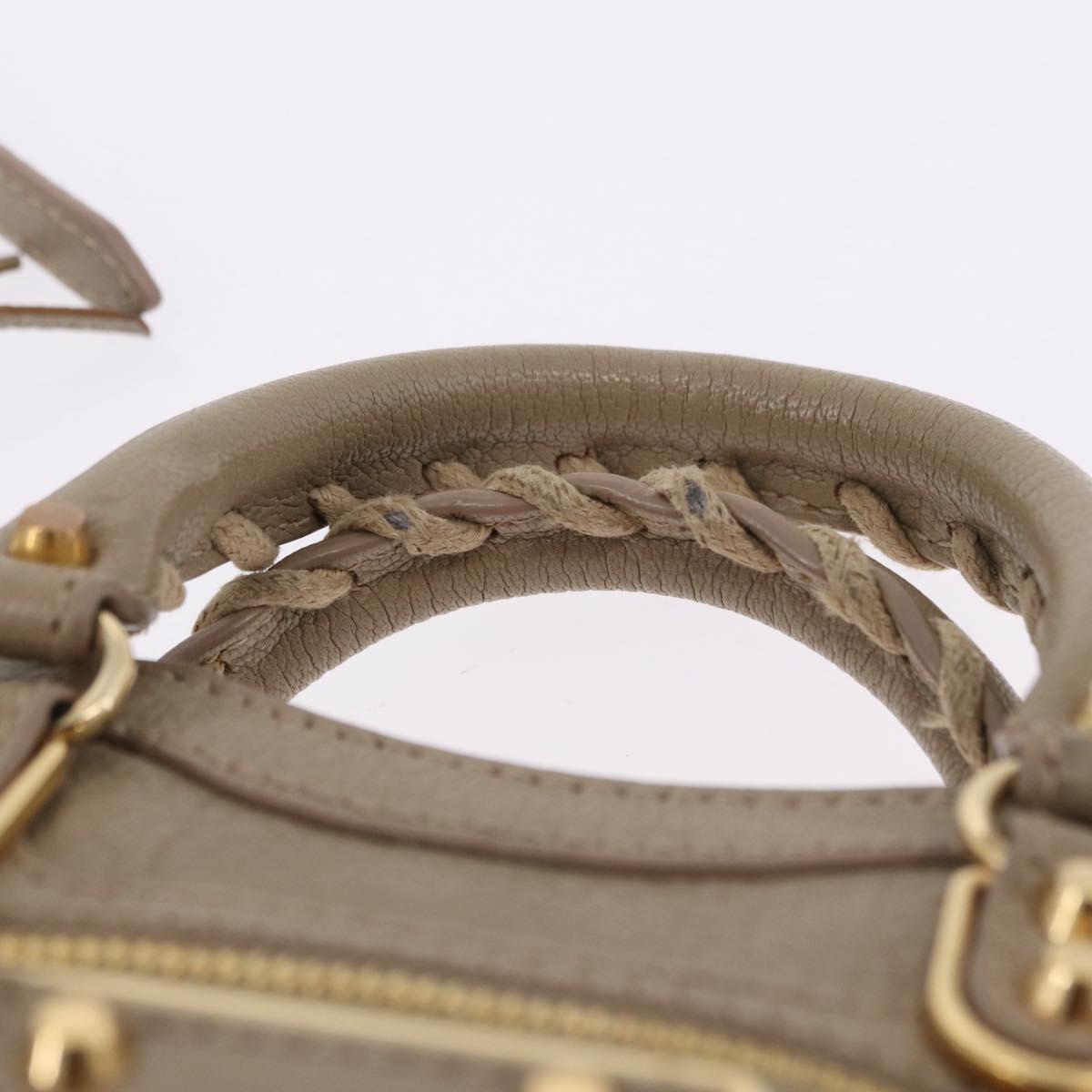 BALENCIAGA Mini City Hand Bag Leather 2way Beige Gold Tone 453293 Auth ka5352V