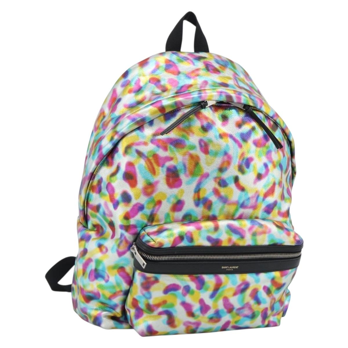 SAINT LAURENT Backpack Leather Multicolor Silver 326865 Auth ka5357M