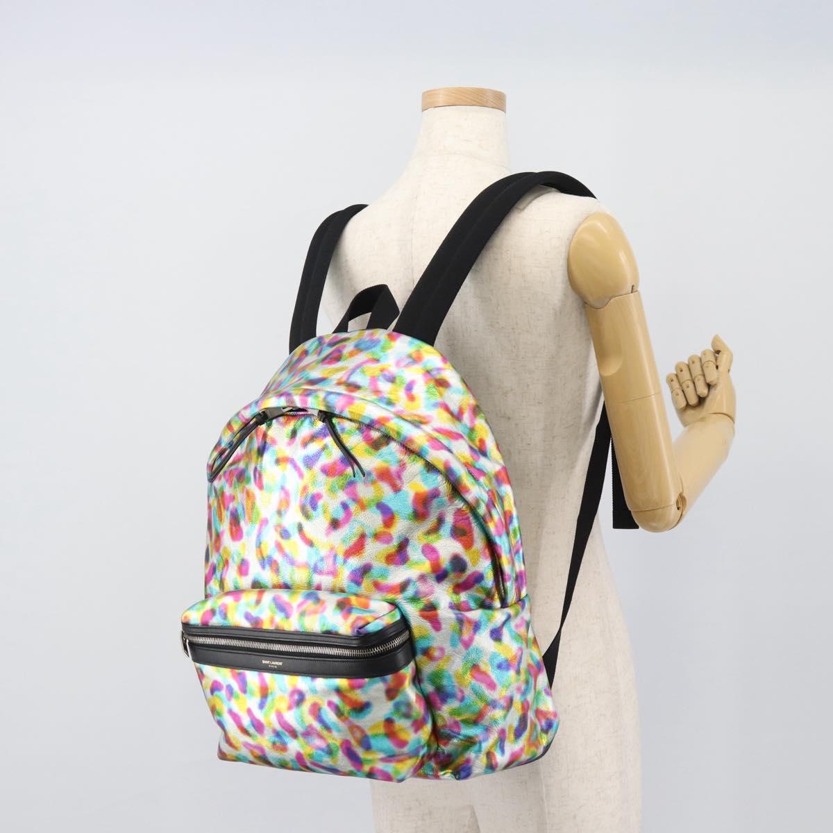 SAINT LAURENT Backpack Leather Multicolor Silver 326865 Auth ka5357M