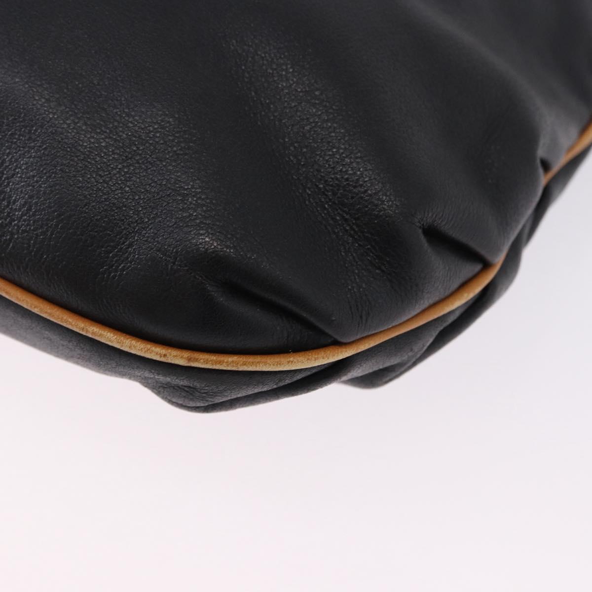 CELINE Shoulder Bag Leather Black Beige Auth ka5358