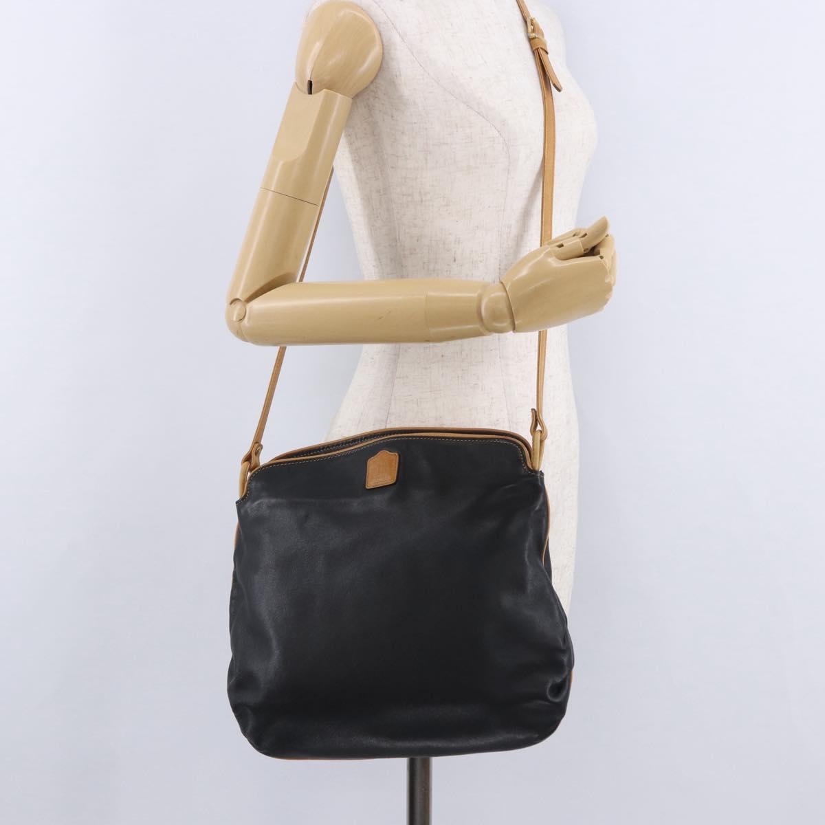 CELINE Shoulder Bag Leather Black Beige Auth ka5358