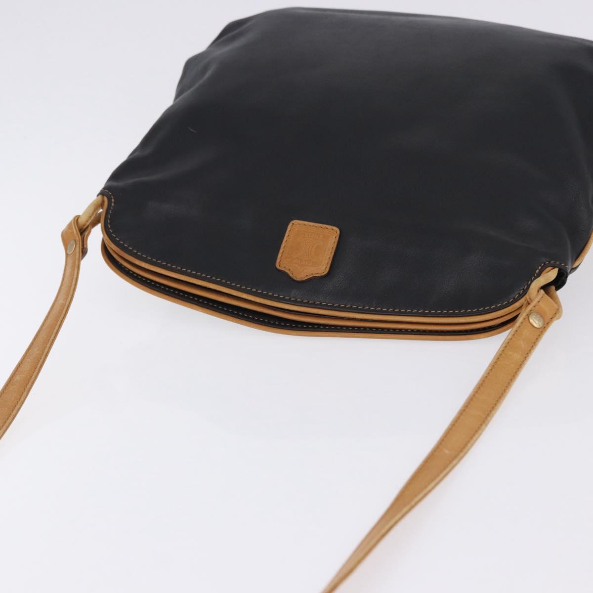CELINE Shoulder Bag Leather Black Beige Auth ka5358