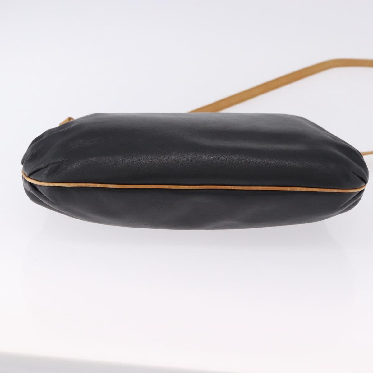 CELINE Shoulder Bag Leather Black Beige Auth ka5358