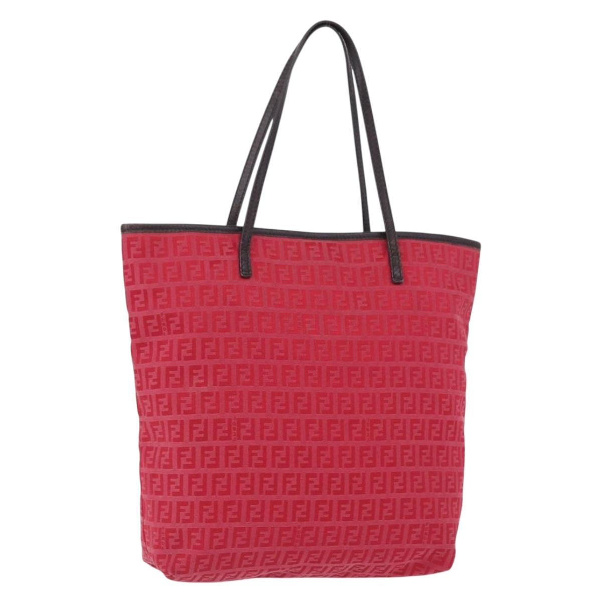 FENDI Zucchino Canvas Tote Bag Red Brown 8BH074 Auth ka5359