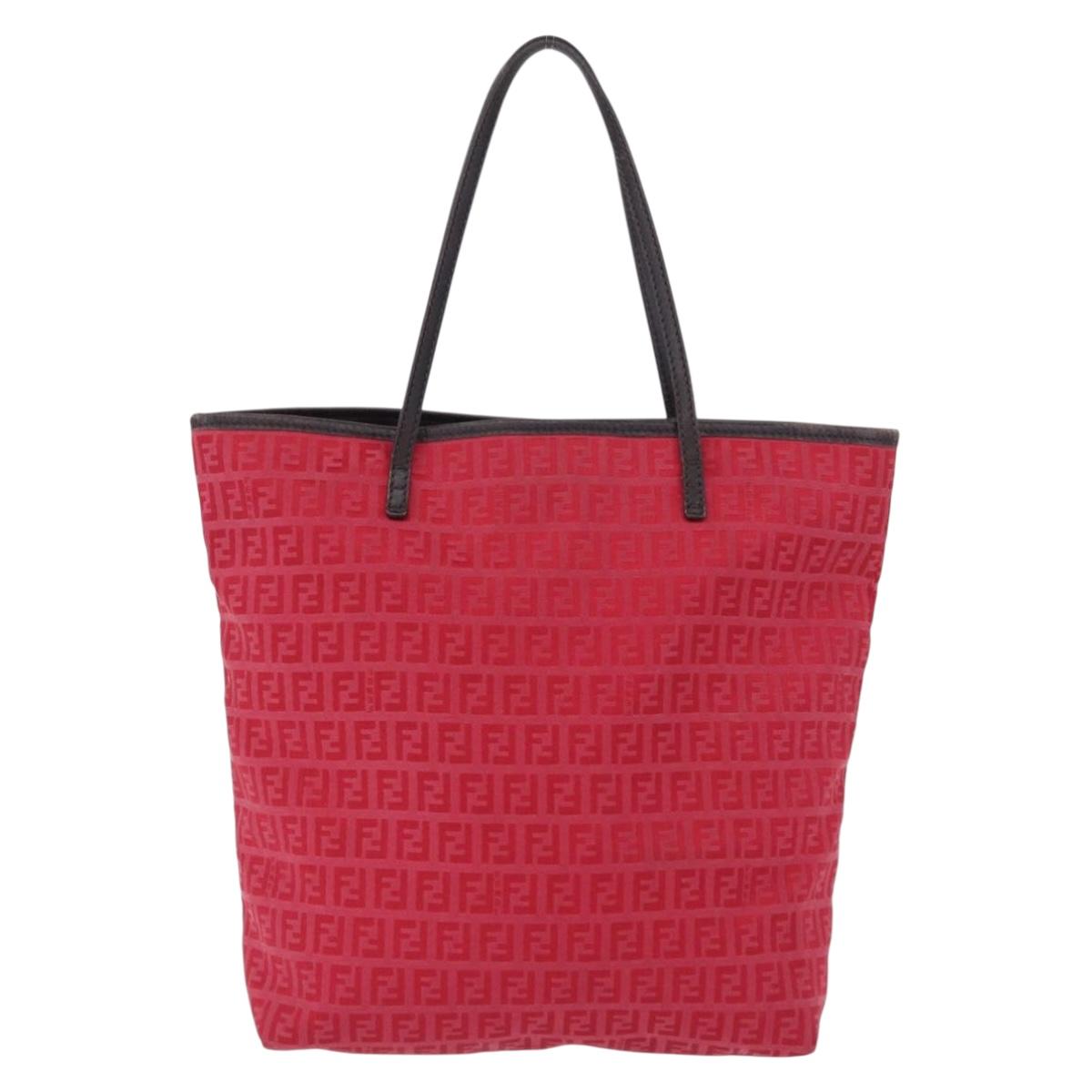 FENDI Zucchino Canvas Tote Bag Red Brown 8BH074 Auth ka5359