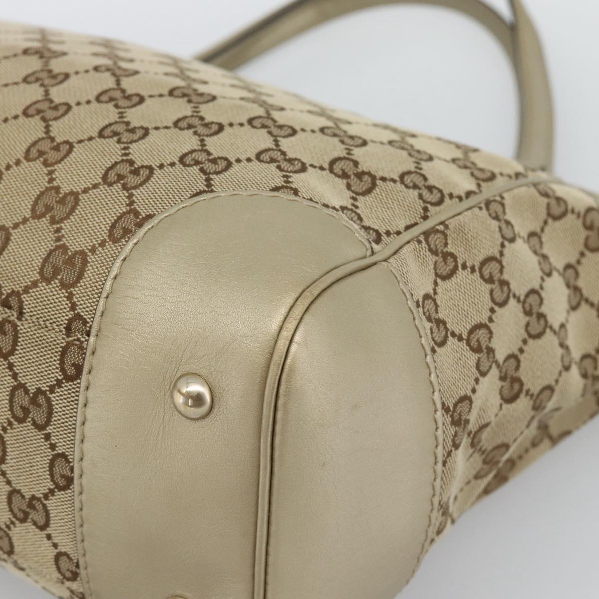 GUCCI GG Canvas Hand Bag Beige Gold Tone 257061 Auth ka5360V