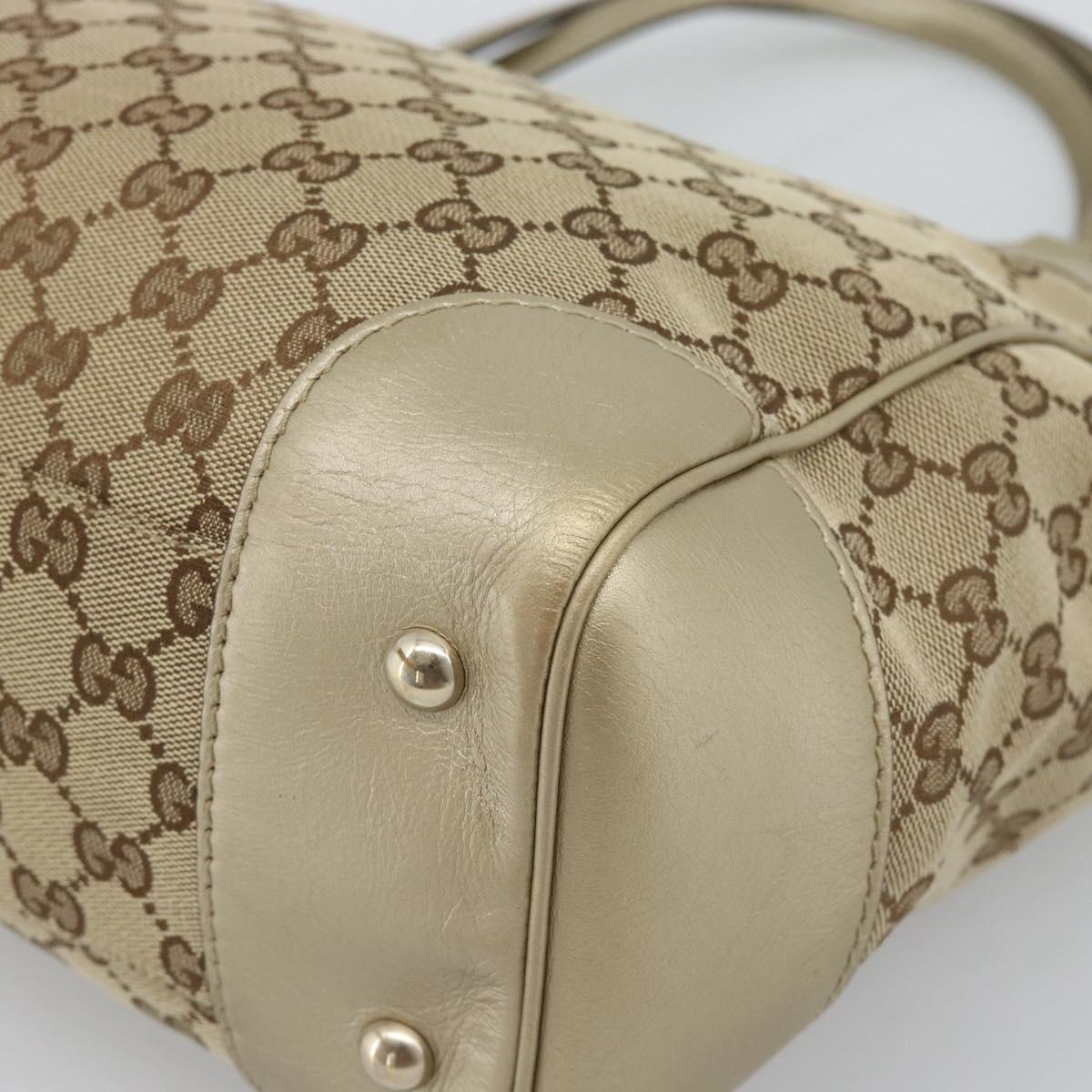 GUCCI GG Canvas Hand Bag Beige Gold Tone 257061 Auth ka5360V