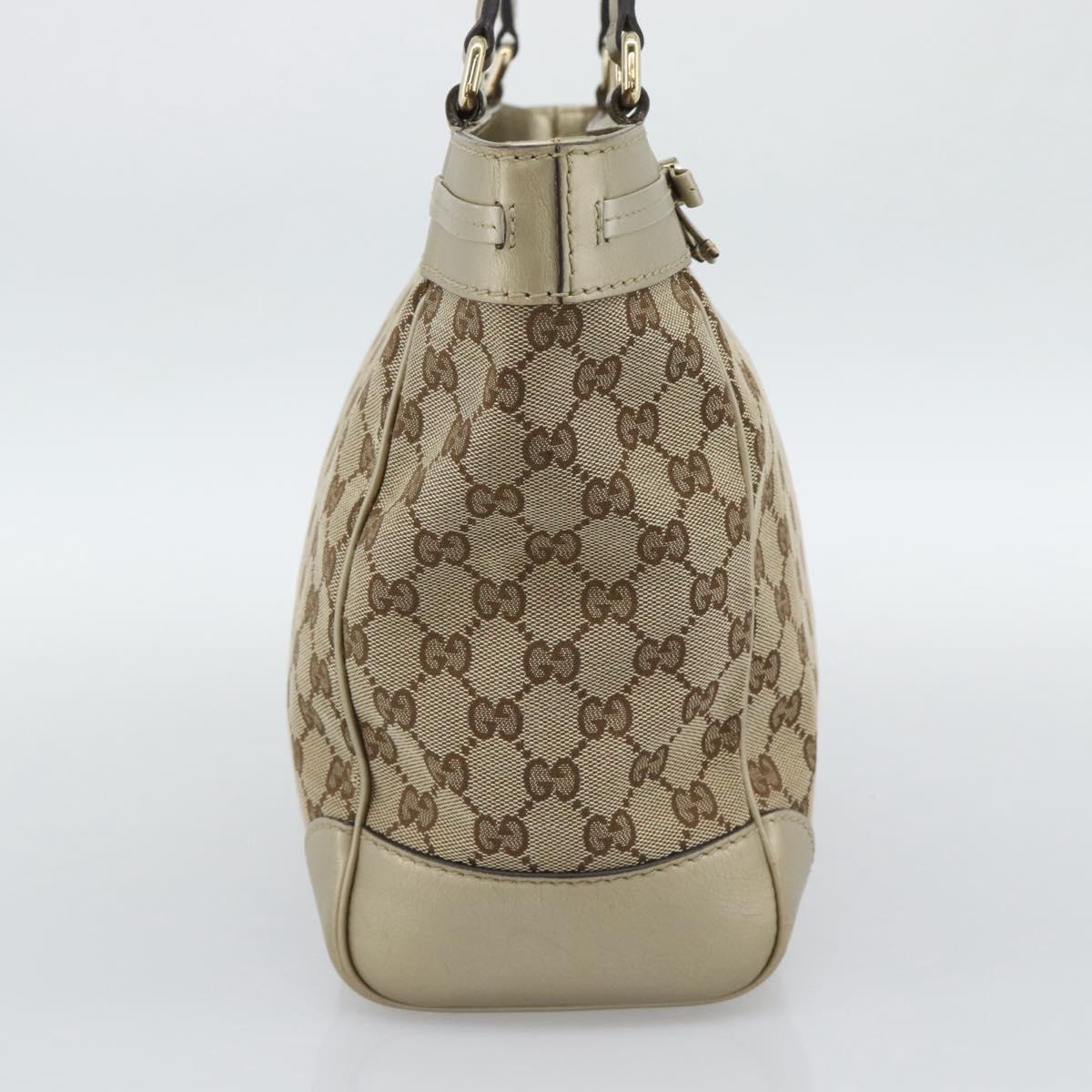 GUCCI GG Canvas Hand Bag Beige Gold Tone 257061 Auth ka5360V