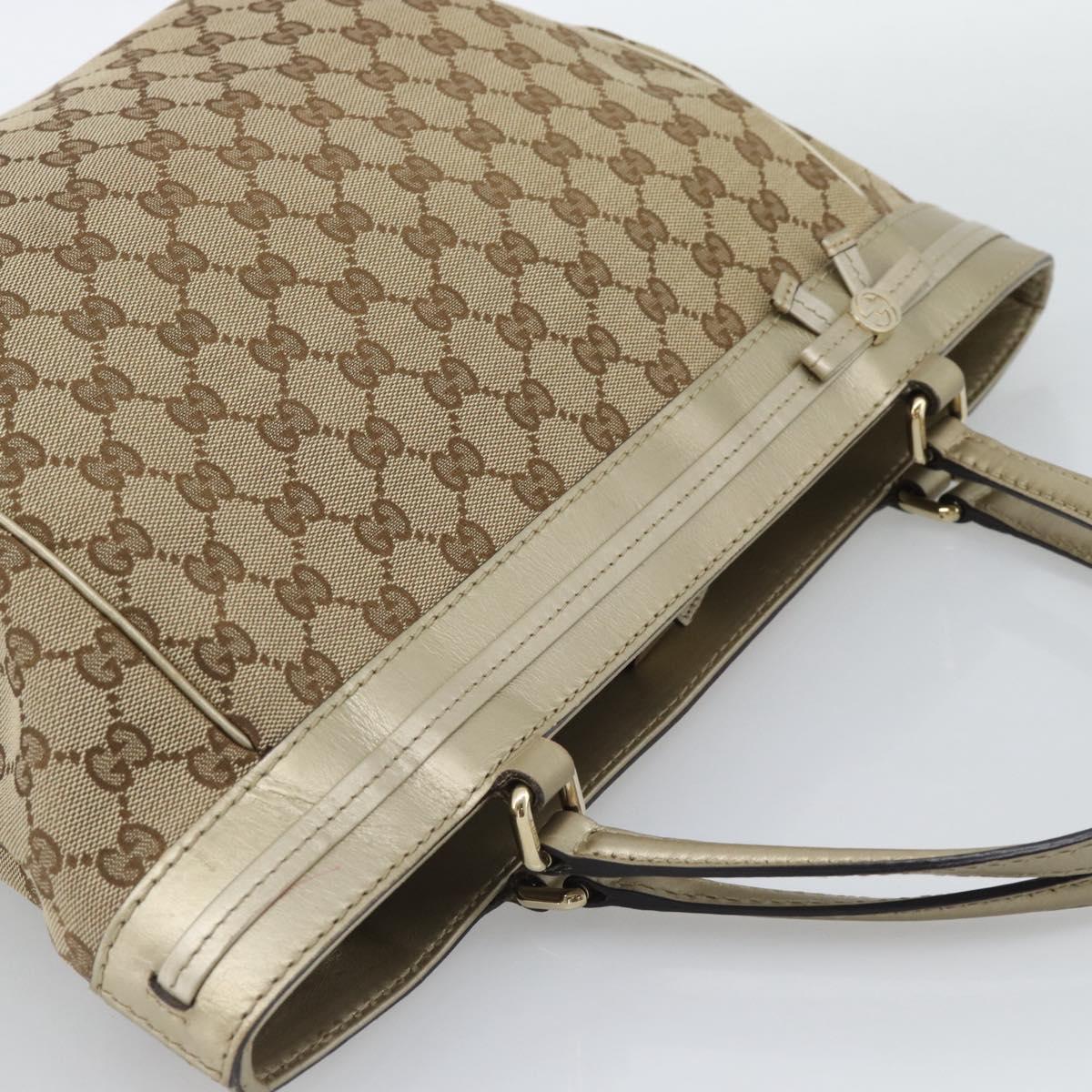 GUCCI GG Canvas Hand Bag Beige Gold Tone 257061 Auth ka5360V