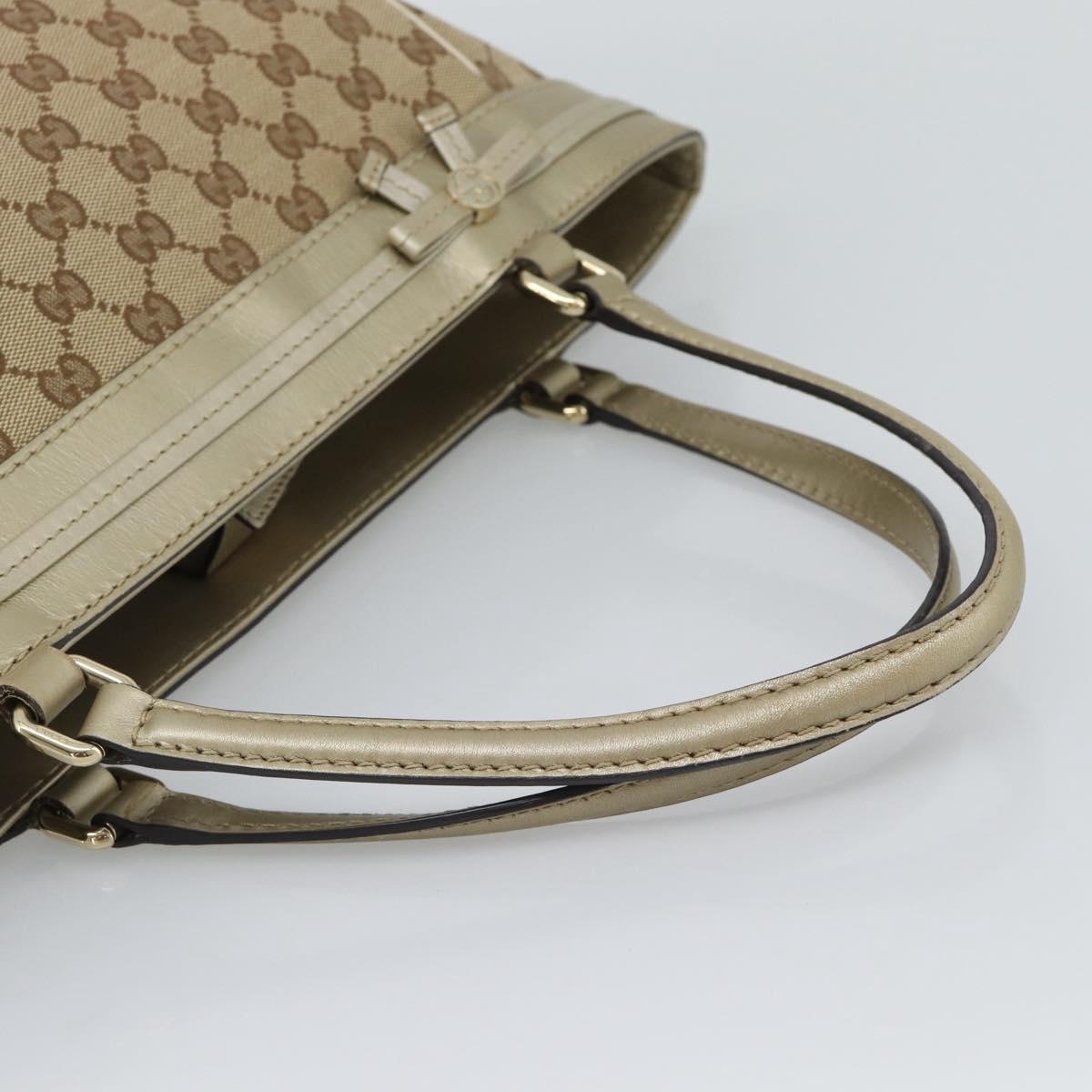GUCCI GG Canvas Hand Bag Beige Gold Tone 257061 Auth ka5360V
