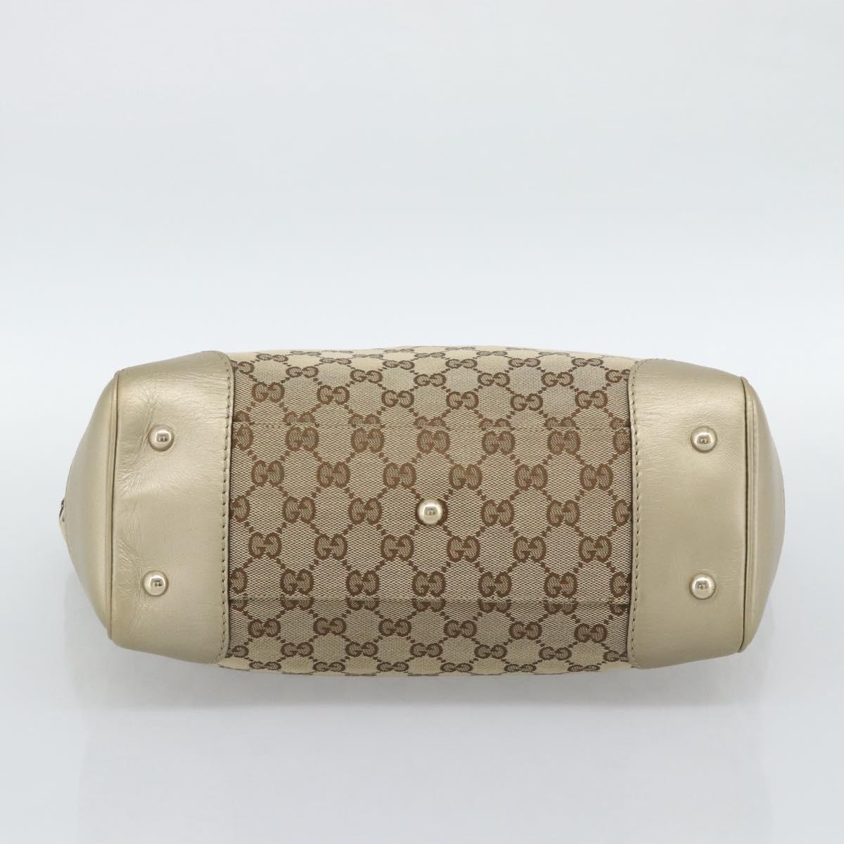 GUCCI GG Canvas Hand Bag Beige Gold Tone 257061 Auth ka5360V