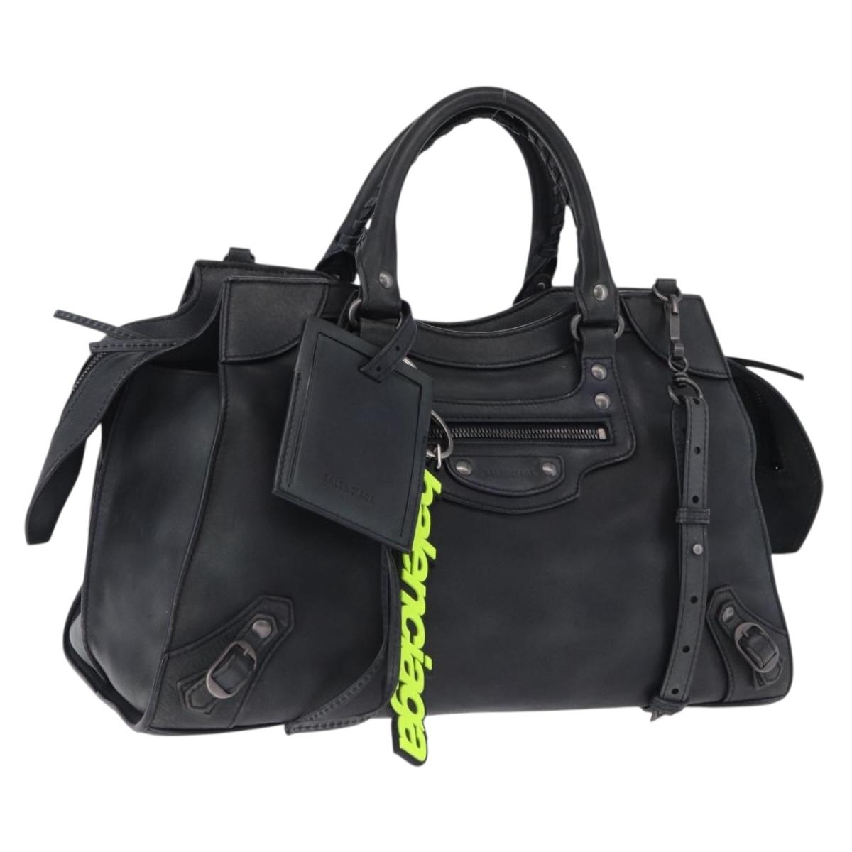 BALENCIAGA Le City Hand Bag Leather Navy Silver 684907 Auth ka5367SAM