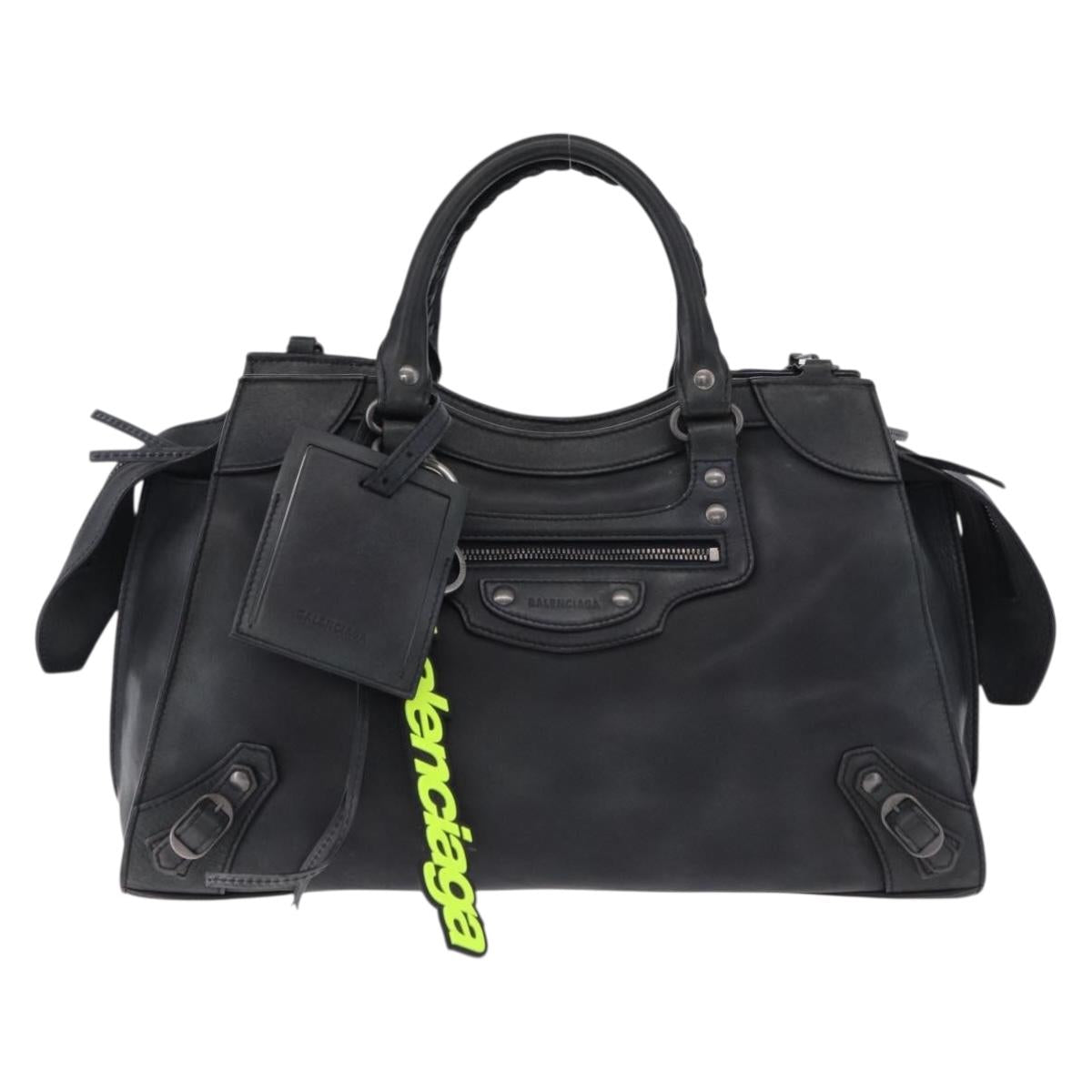 BALENCIAGA Le City Hand Bag Leather Navy Silver 684907 Auth ka5367SAM