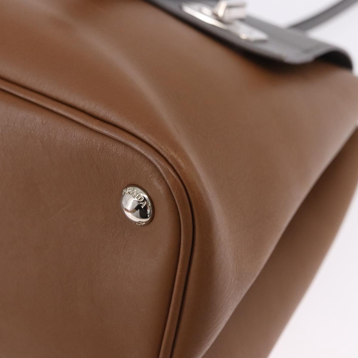 PRADA Hand Bag Leather 2way Brown Silver Auth ka5368V