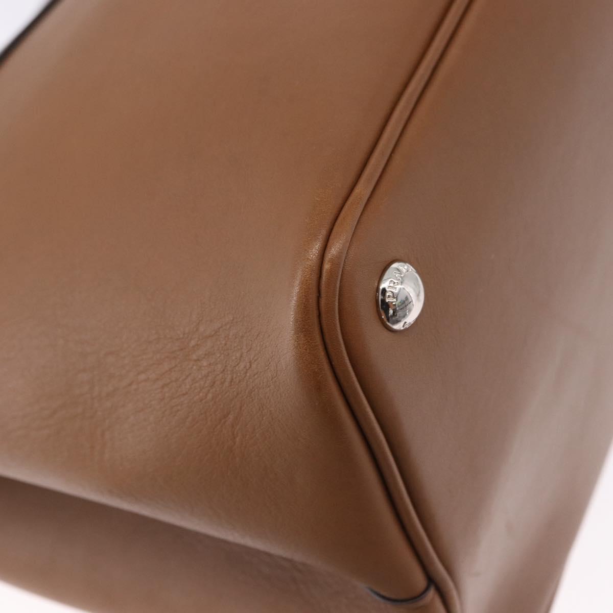 PRADA Hand Bag Leather 2way Brown Silver Auth ka5368V