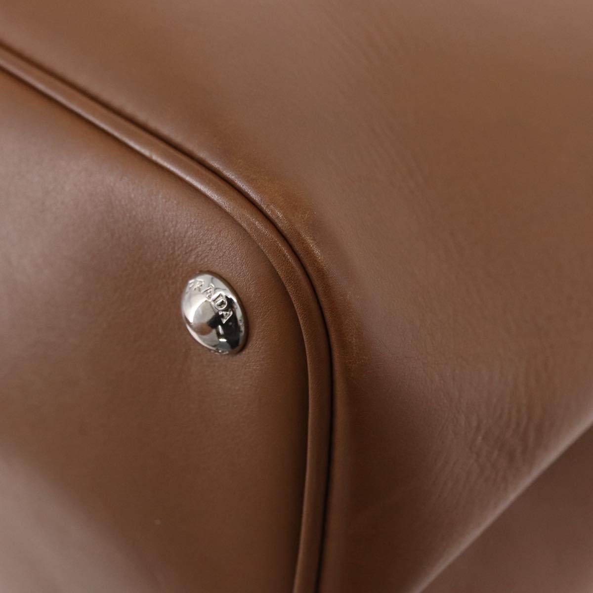 PRADA Hand Bag Leather 2way Brown Silver Auth ka5368V