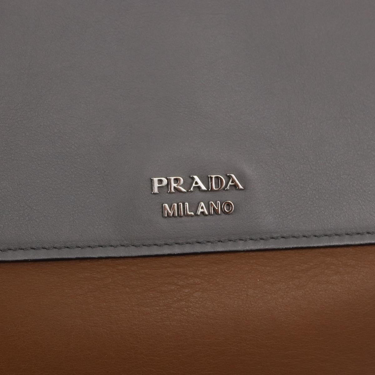 PRADA Hand Bag Leather 2way Brown Silver Auth ka5368V
