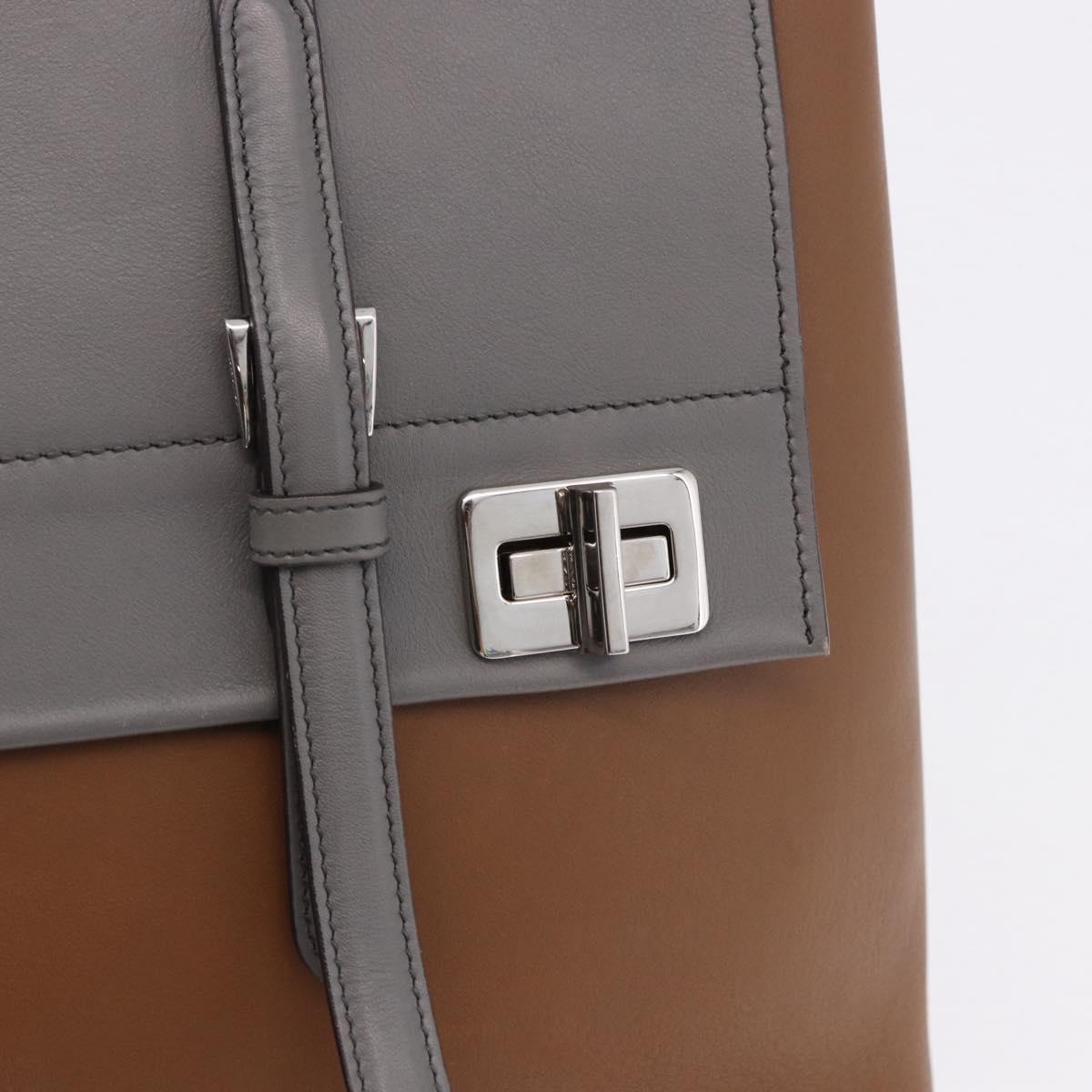 PRADA Hand Bag Leather 2way Brown Silver Auth ka5368V