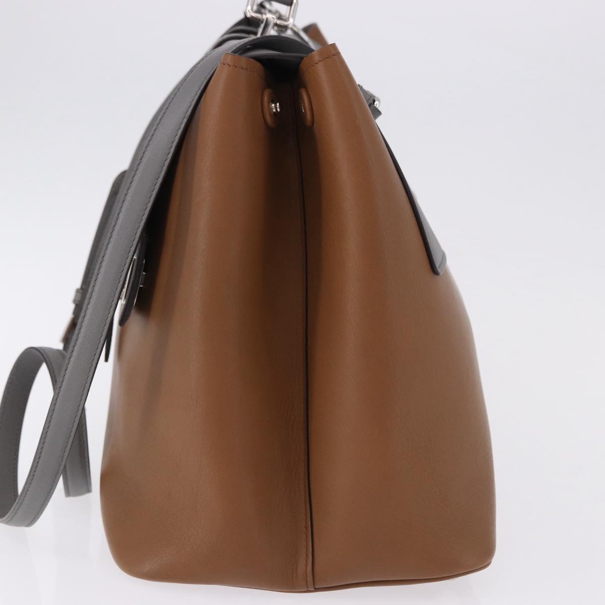 PRADA Hand Bag Leather 2way Brown Silver Auth ka5368V