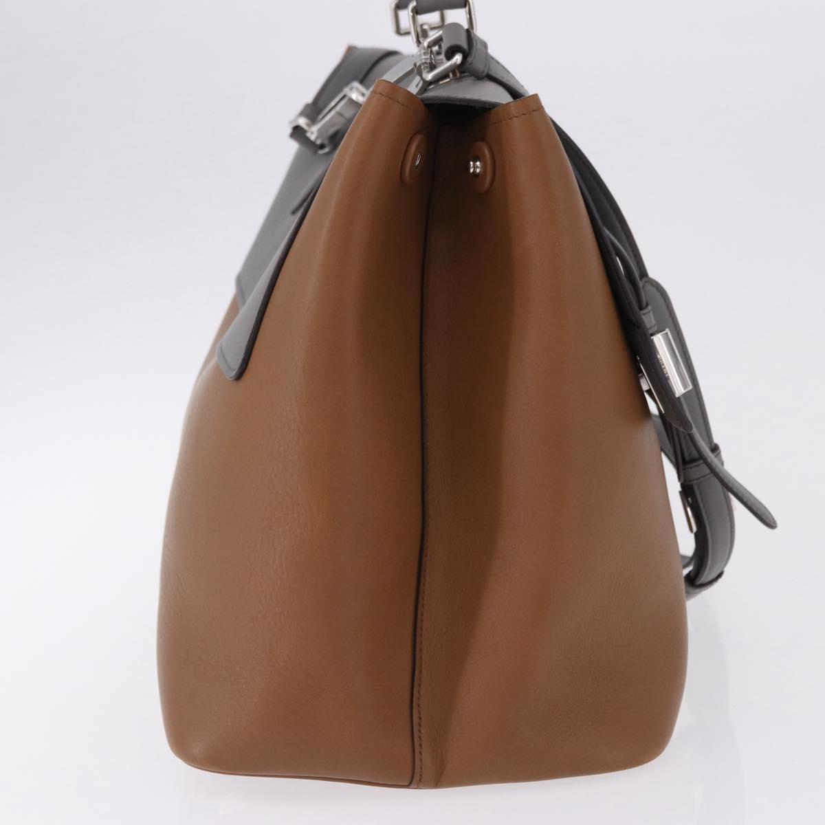 PRADA Hand Bag Leather 2way Brown Silver Auth ka5368V