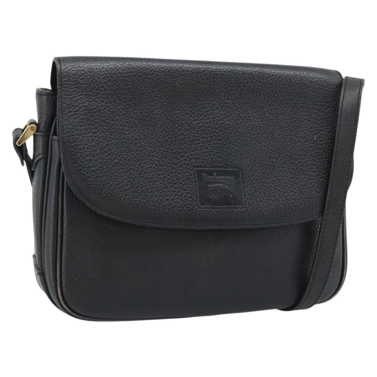 Burberrys Shoulder Bag Leather Black Gold Tone Auth ka5370