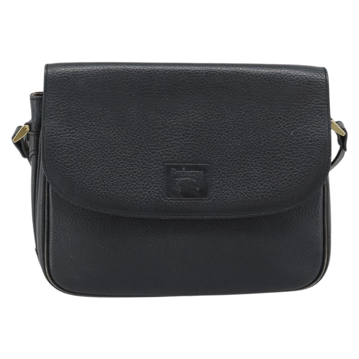 Burberrys Shoulder Bag Leather Black Gold Tone Auth ka5370