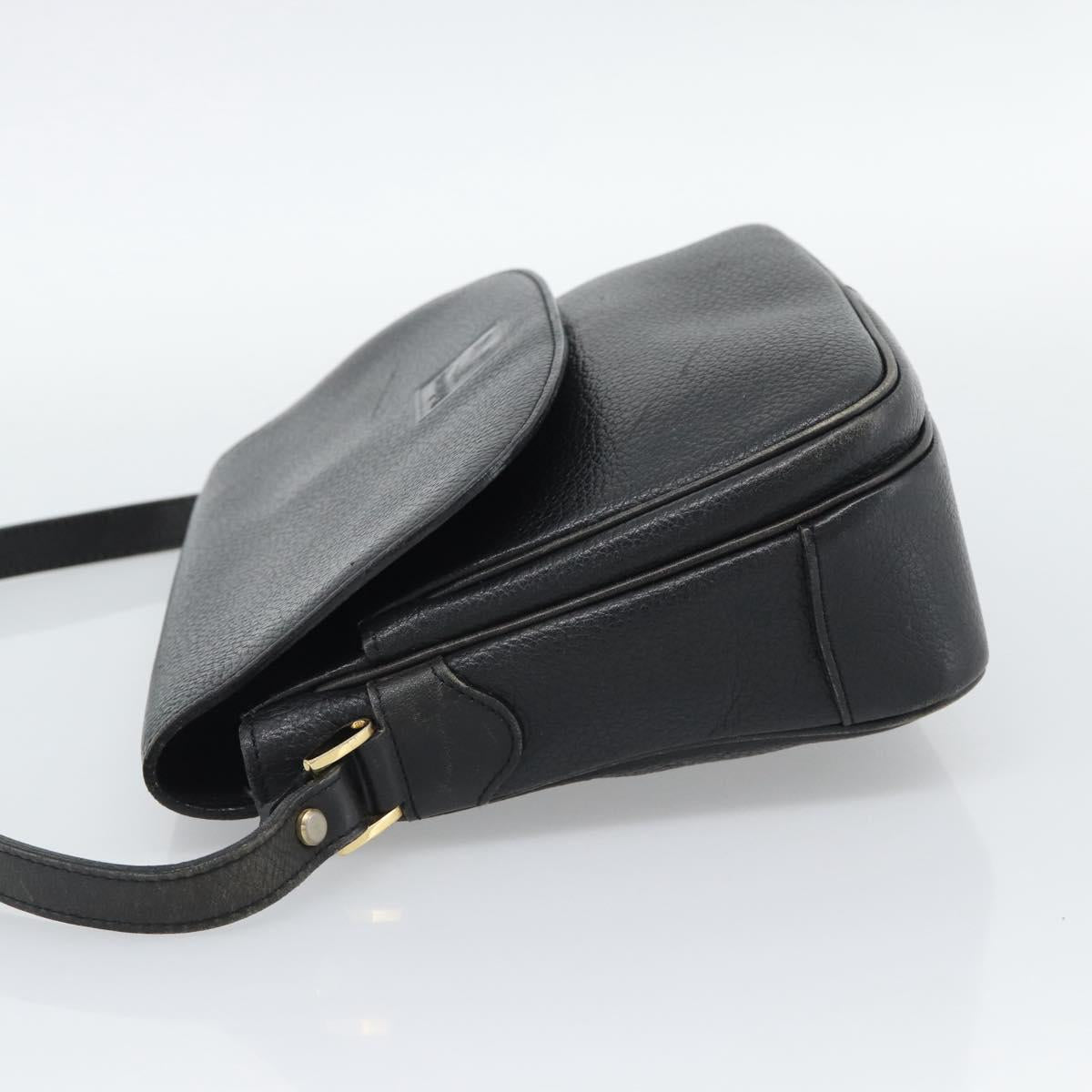 Burberrys Shoulder Bag Leather Black Gold Tone Auth ka5370