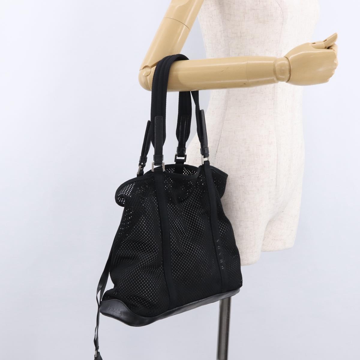 PRADA Hand Bag Canvas Black Silver Auth ka5371