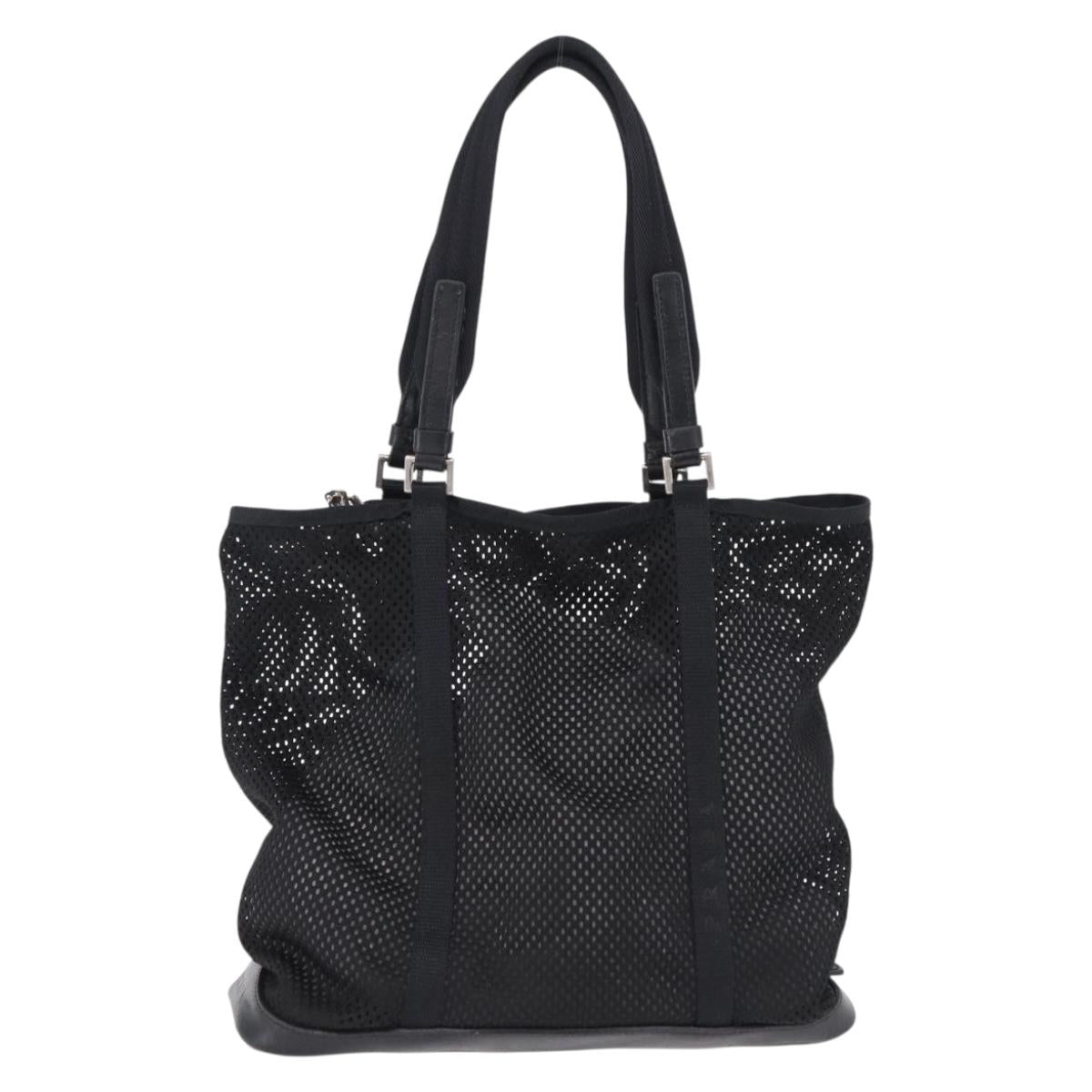 PRADA Hand Bag Canvas Black Silver Auth ka5371