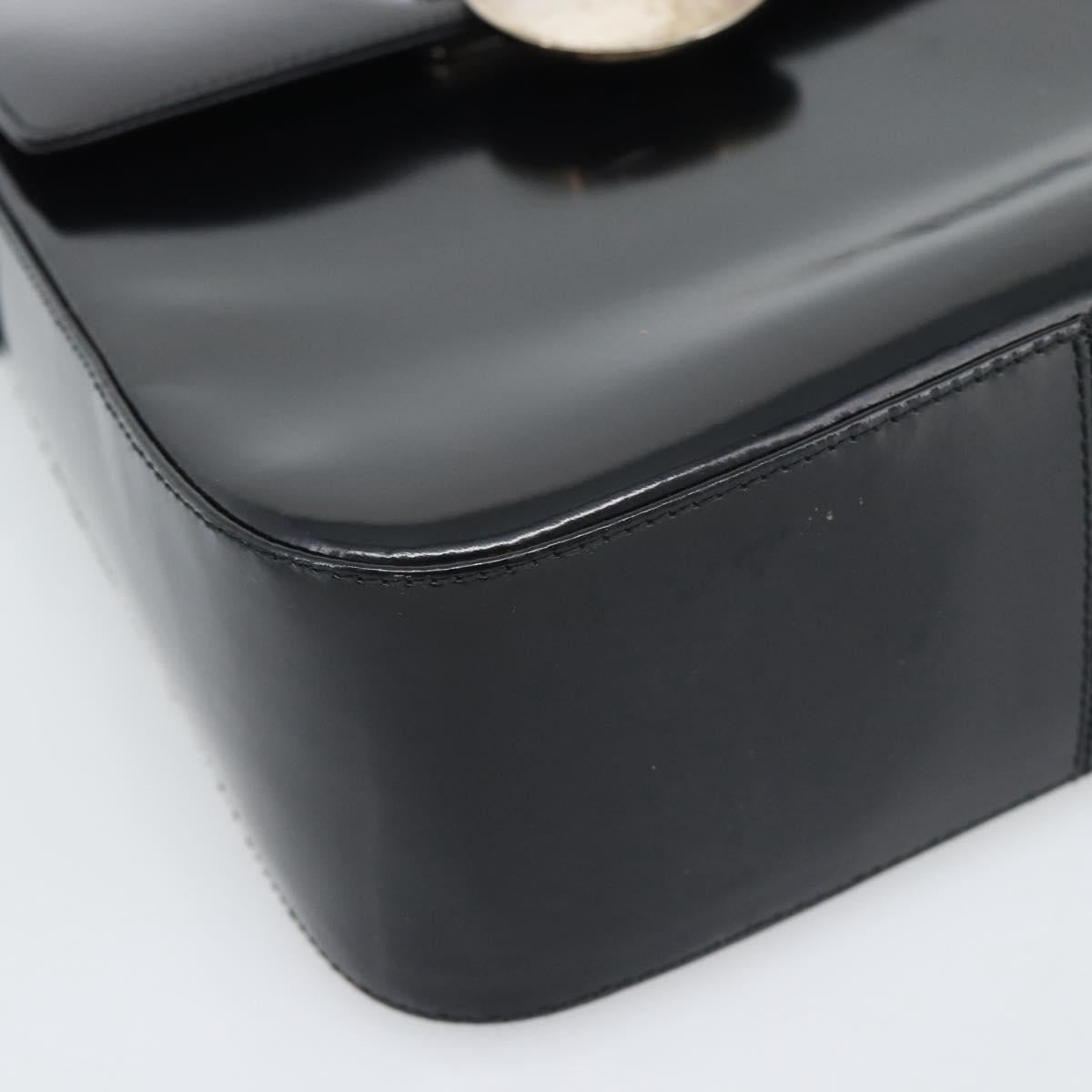 Salvatore Ferragamo Patent Hand Bag Black Silver Auth ka5372