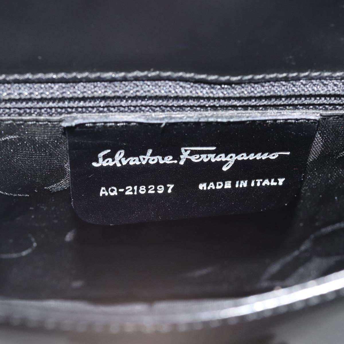 Salvatore Ferragamo Patent Hand Bag Black Silver Auth ka5372
