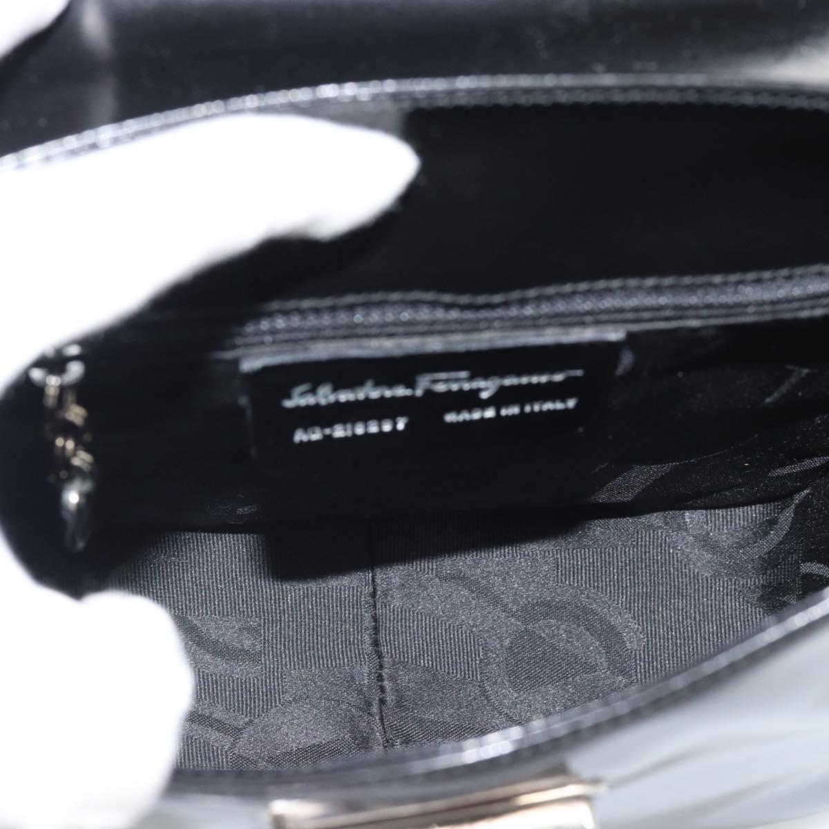 Salvatore Ferragamo Patent Hand Bag Black Silver Auth ka5372