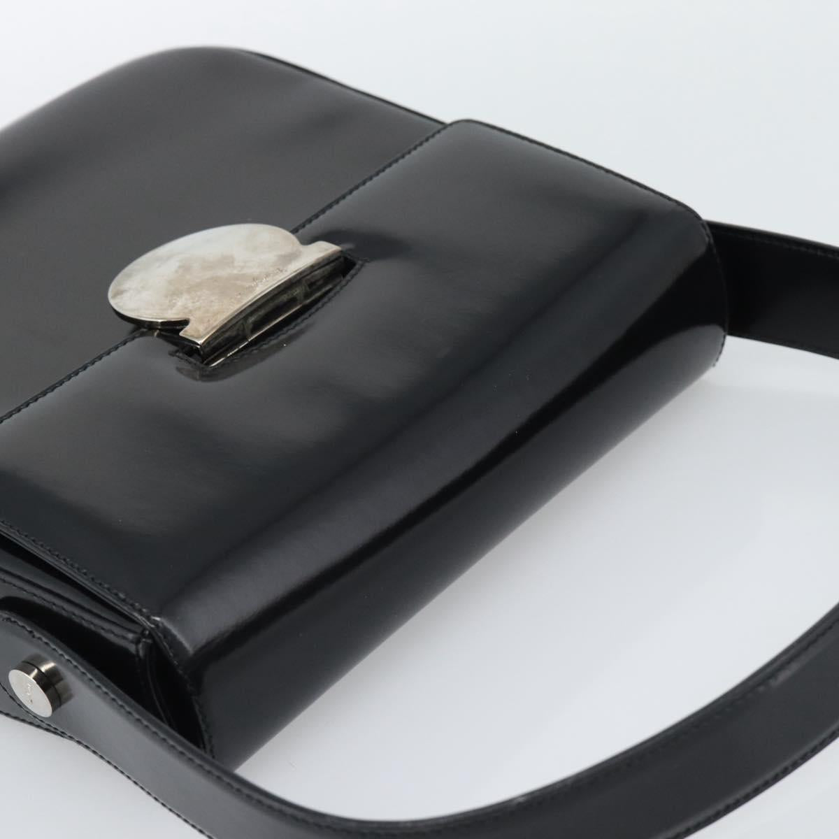 Salvatore Ferragamo Patent Hand Bag Black Silver Auth ka5372