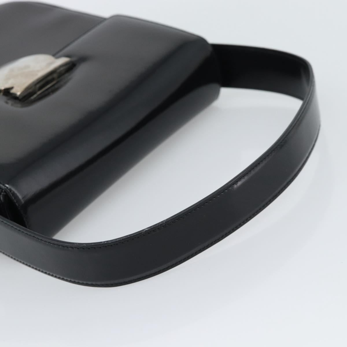 Salvatore Ferragamo Patent Hand Bag Black Silver Auth ka5372