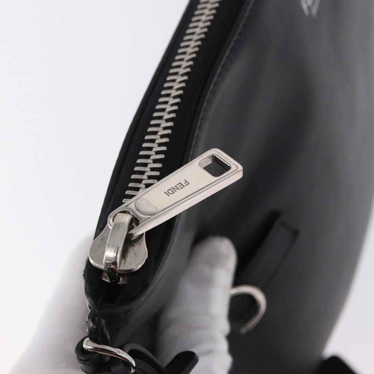 FENDI Clutch Bag Leather Black Silver 7M0225 Auth ka5375V
