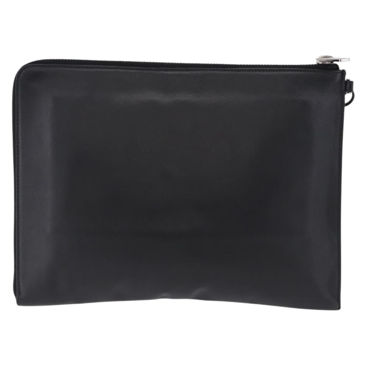 FENDI Clutch Bag Leather Black Silver 7M0225 Auth ka5375V