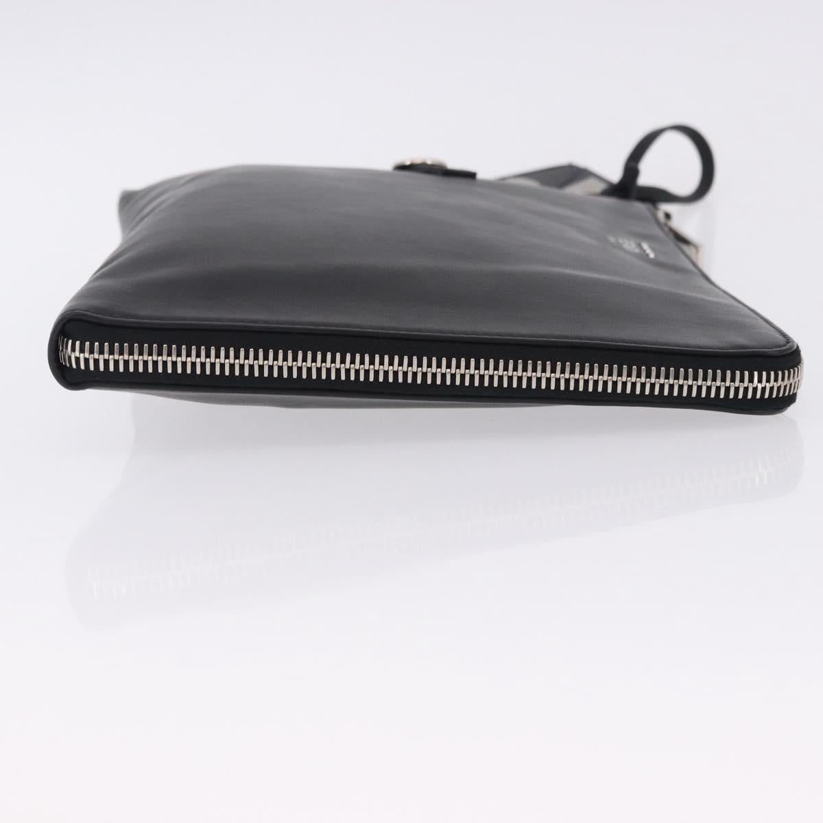 FENDI Clutch Bag Leather Black Silver 7M0225 Auth ka5375V