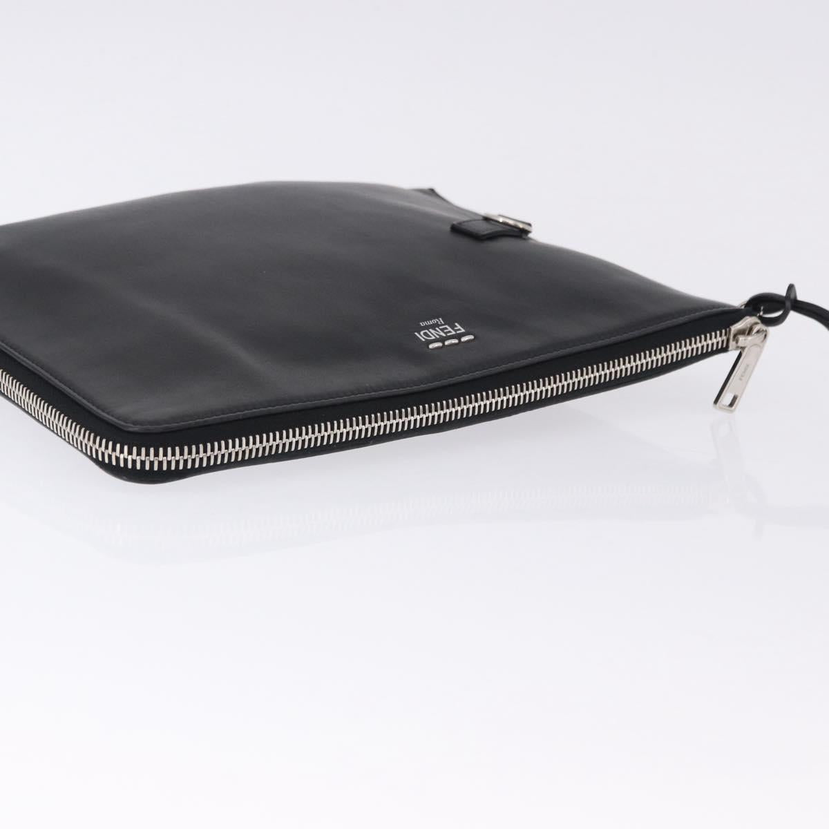 FENDI Clutch Bag Leather Black Silver 7M0225 Auth ka5375V