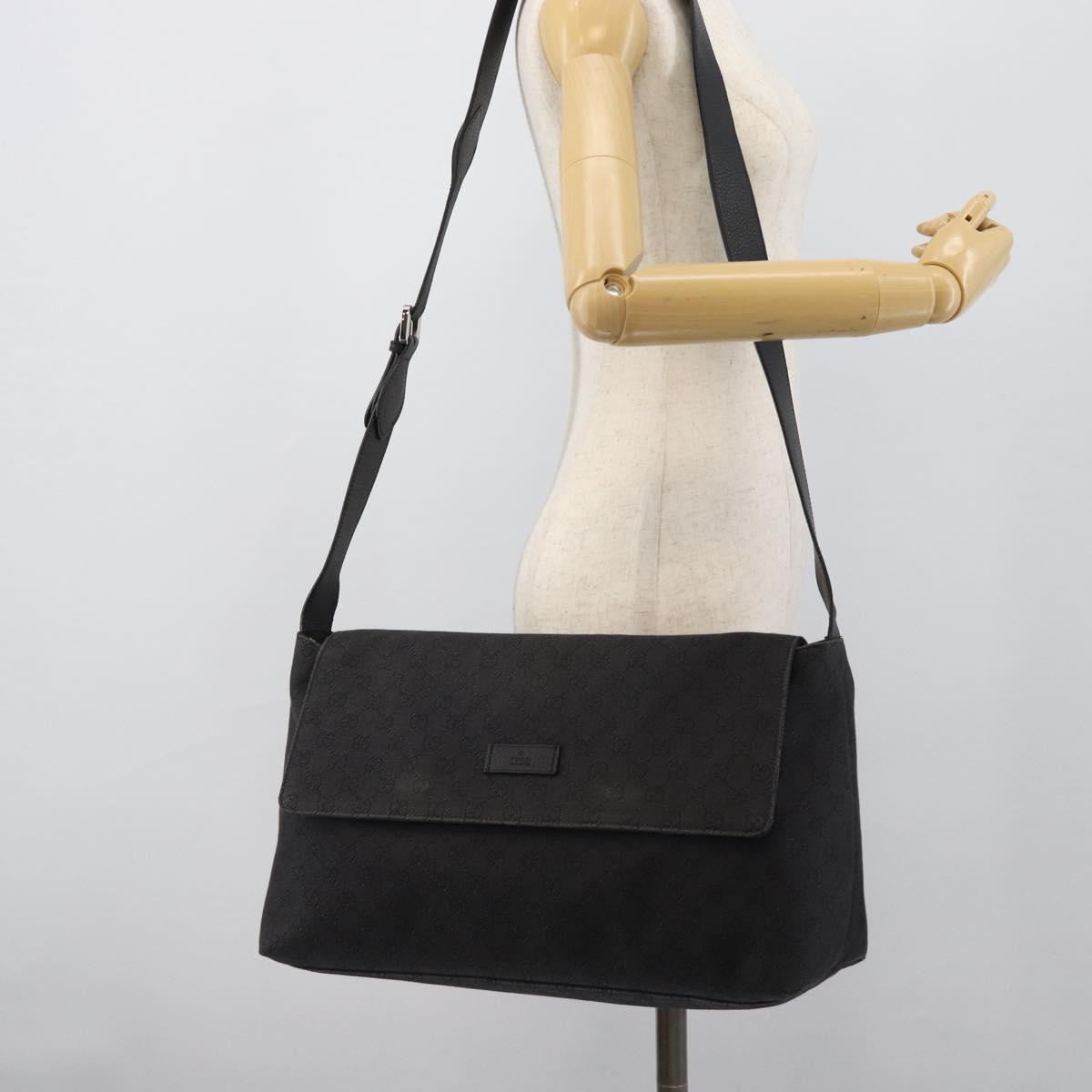 GUCCI GG Canvas Shoulder Bag Outlet Black Silver 272350 Auth ka5377