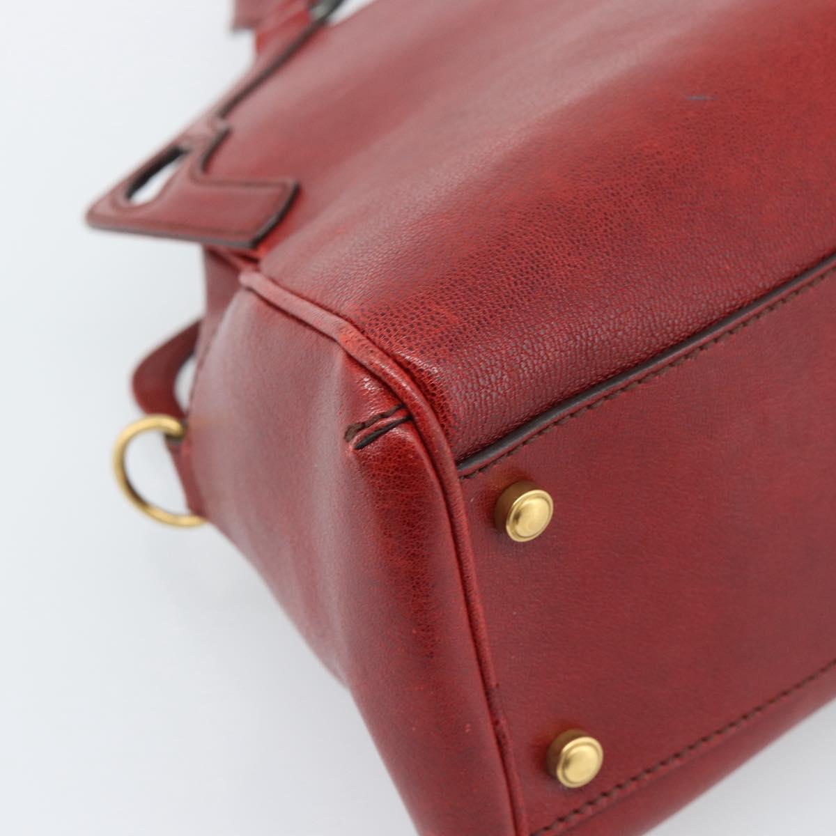 CARTIER Marcello Hand Bag Leather Red Gold Tone Auth ka5383A