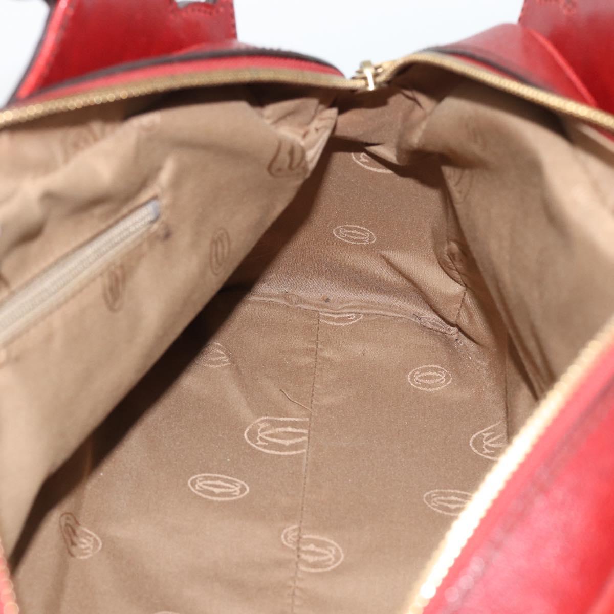 CARTIER Marcello Hand Bag Leather Red Gold Tone Auth ka5383A