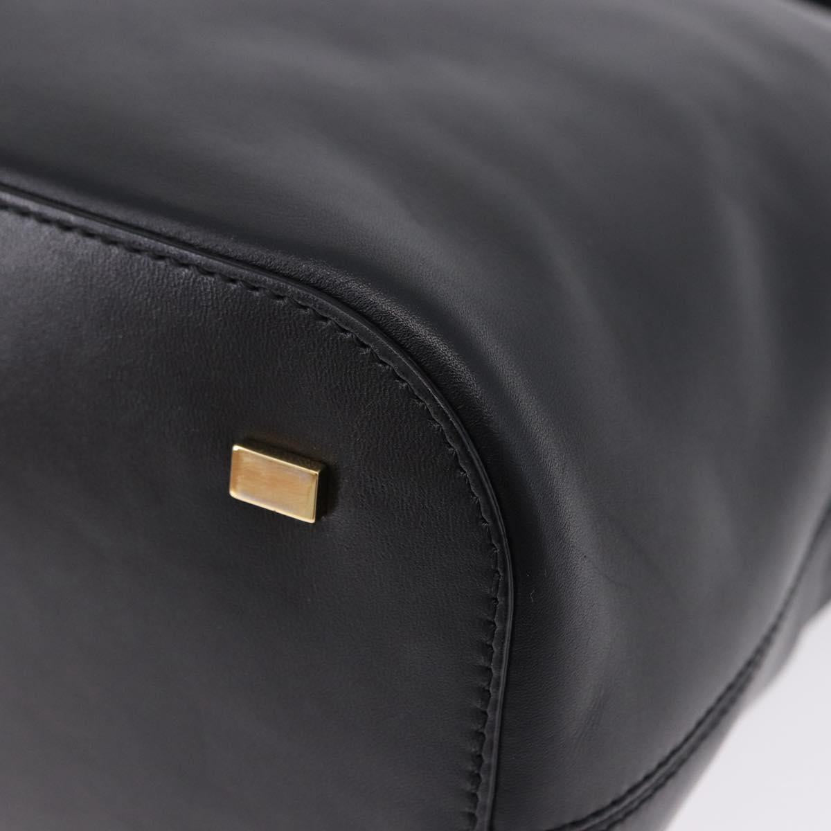CELINE Hand Bag Leather 2way Black Gold Tone Auth ka5384V