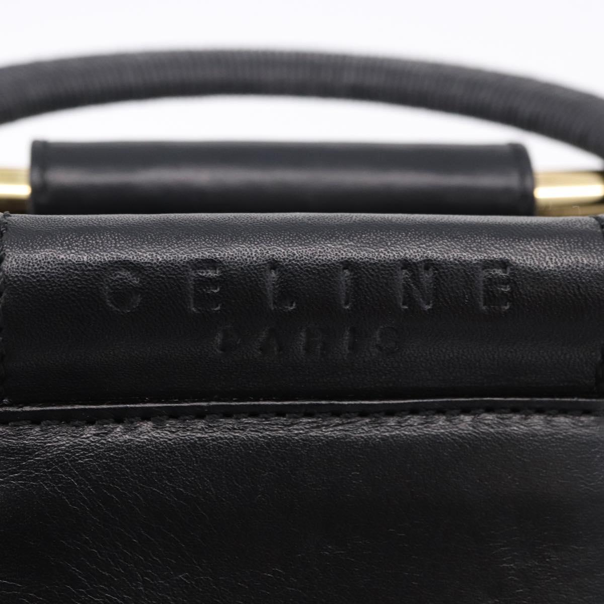 CELINE Hand Bag Leather 2way Black Gold Tone Auth ka5384V