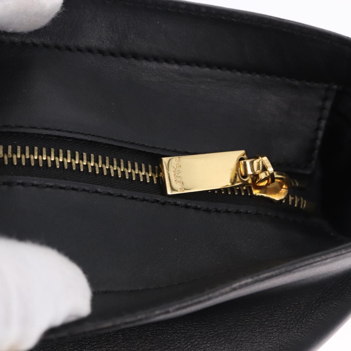 CELINE Hand Bag Leather 2way Black Gold Tone Auth ka5384V
