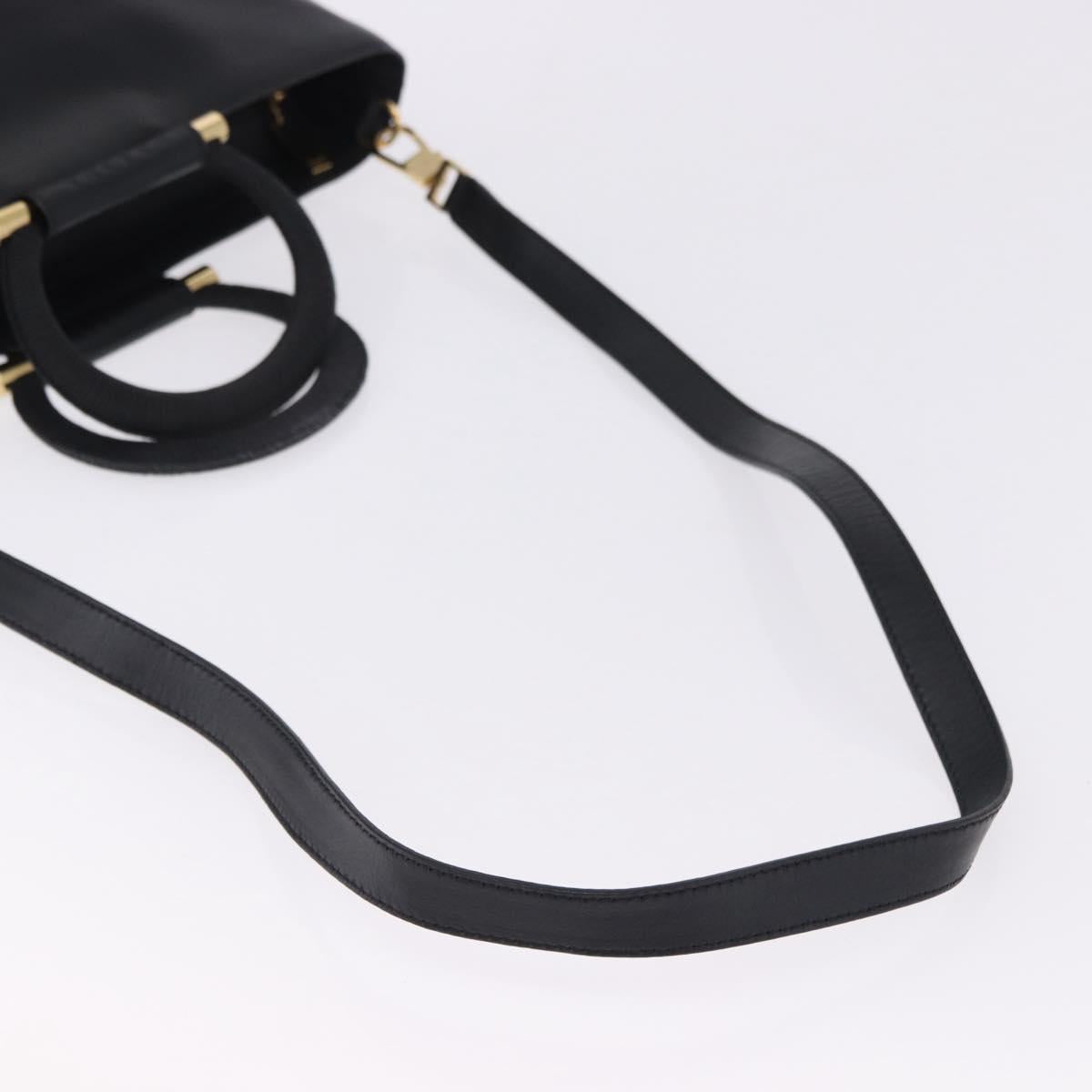 CELINE Hand Bag Leather 2way Black Gold Tone Auth ka5384V