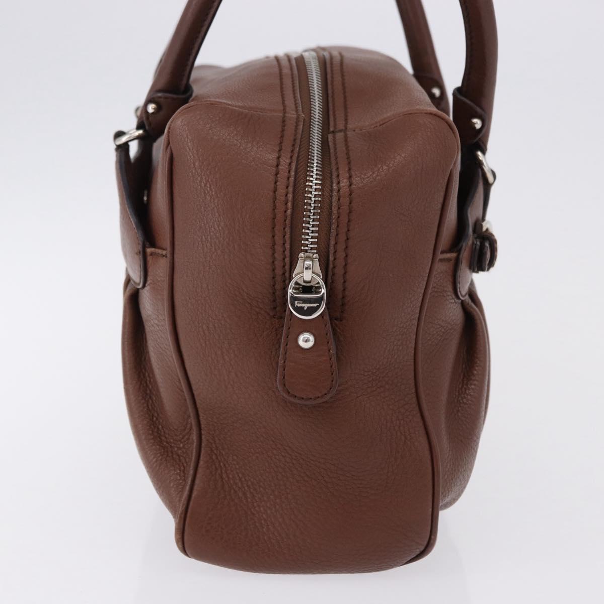 Salvatore Ferragamo Gancini Hand Bag Leather Brown Silver Auth ka5385A