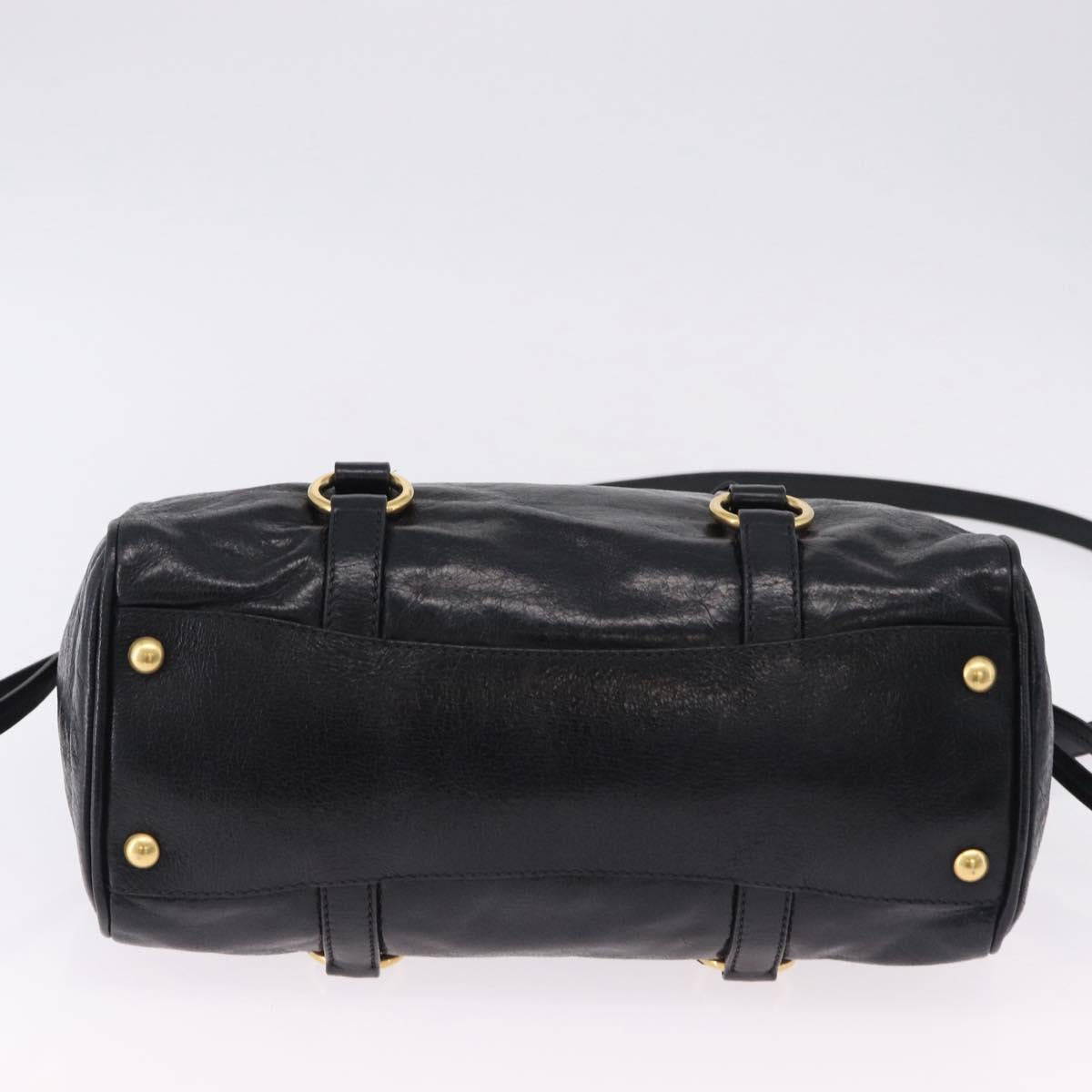 Miu Miu Hand Bag Leather 2way Black Gold Tone Auth ka5386M