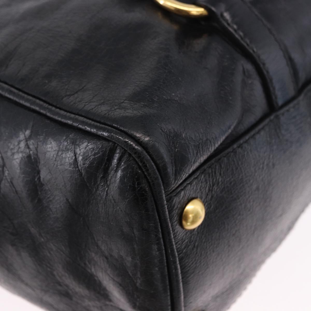 Miu Miu Hand Bag Leather 2way Black Gold Tone Auth ka5386M