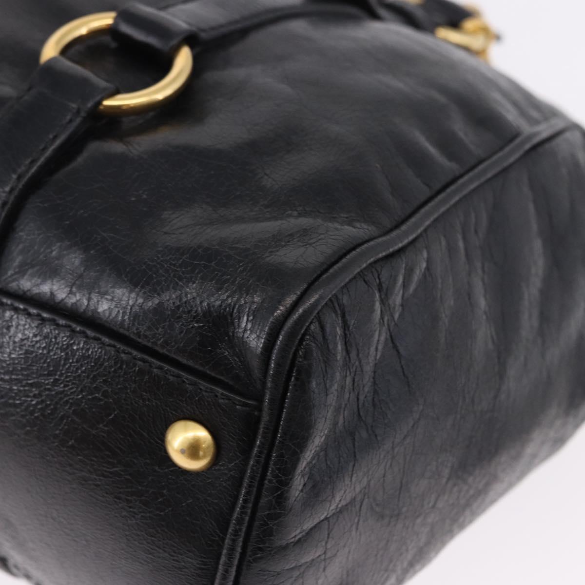 Miu Miu Hand Bag Leather 2way Black Gold Tone Auth ka5386M