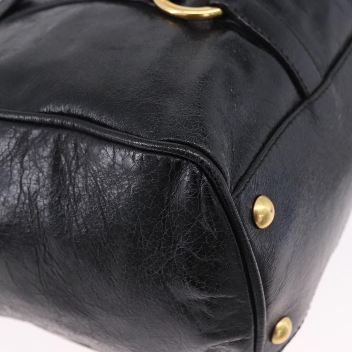 Miu Miu Hand Bag Leather 2way Black Gold Tone Auth ka5386M